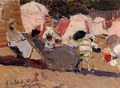 The Beach at Biarritz Joaquin Sorolla